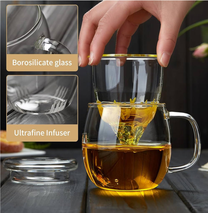 Glass Tea Mug with Infuser & Lid (17oz / 500ml)